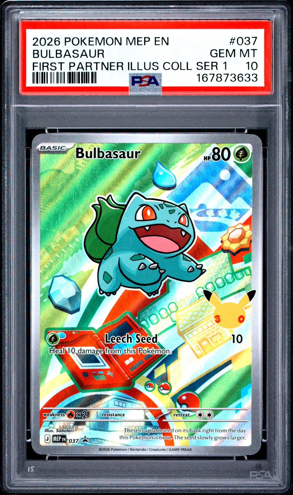 2026 POKEMON MEP FIRST PARTNER ILLUSTRATION COLLECTION #037 BULBASAUR PSA 10