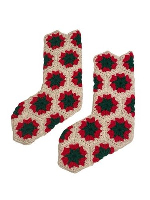 Granny Square Christmas Stocking Crochet Red Green White 15'' Lot of 2