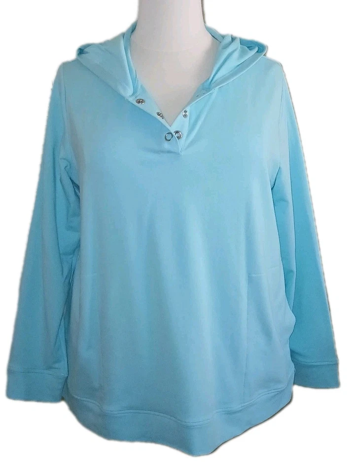 SPORT SAVVY Mujer XL Terry Francés Sudadera con Capucha Manga Larga Top Turquesa A645034 NUEVO Foto 2 de 4