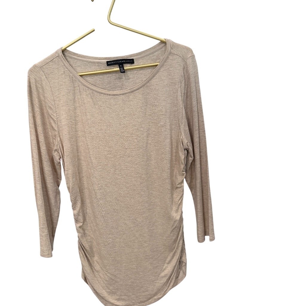 WHBM Tan Heathered Ruched 3/4 Sleeve Metallic Shimmer Top Pullover Women’s M NWO