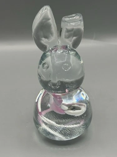 Blenko Glass Rabbit Bunny With Pink And White Swirl Frit