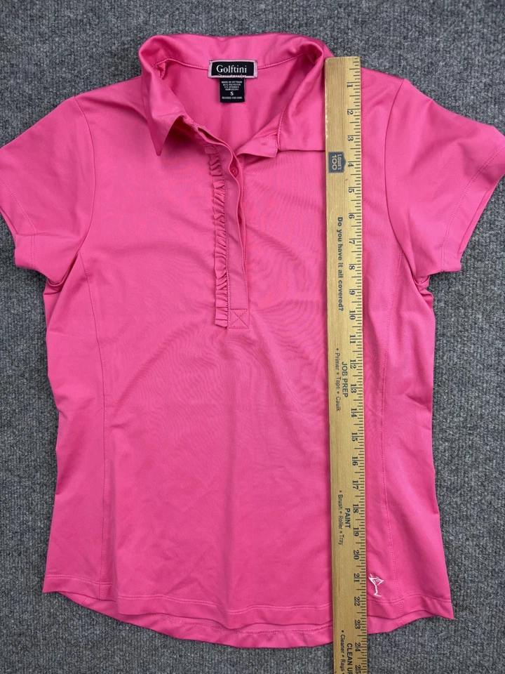 Camisa polo Golftini para mujer pequeña rosa con volantes tapeta rendimiento golf top Foto 4 de 4