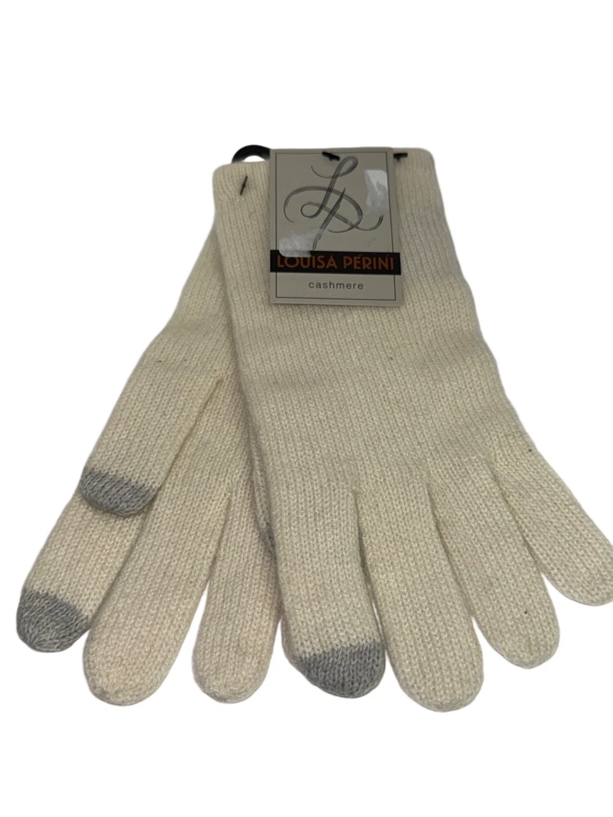 Louisa Perini 100% Cashmere Gloves White Knit Tech Finger One Size NEW