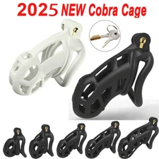Super Cobra Male Chastity Cage Lock Device w/4 Rings Virginity Device 5 Sizes US