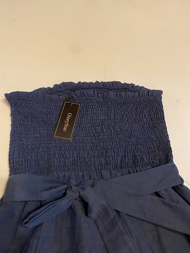 Glory Star Romper Womens Large Blue Sleeveless Smocked Bodice Babydoll NWT - Picture 15 of 21