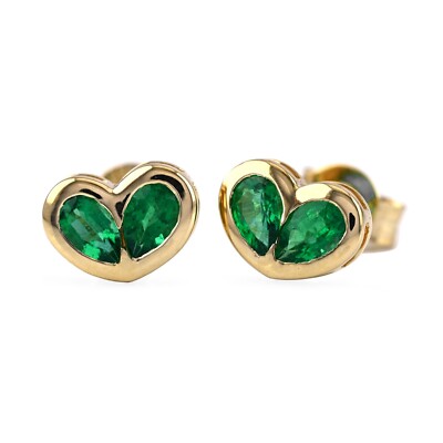 Massive 18K Gelbgold echte Birnenform Sambischer Smaragd Herz Ohrstecker