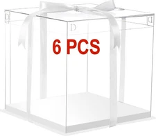6Pcs Tall Cake Boxes Clear cake Box with Ribbon, 12x12x 10inch,Ideal for Large