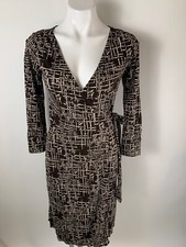 Ann Taylor Brown Tan Bamboo Shoot Asian Faux Wrap Dress 0 Petite