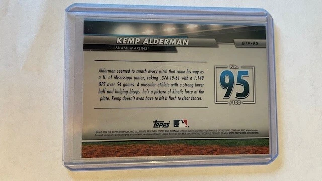 Kemp Alderman Top 100 2024 Bowman Chrome BTP-95 Miami Marlins - Image 2 of 2