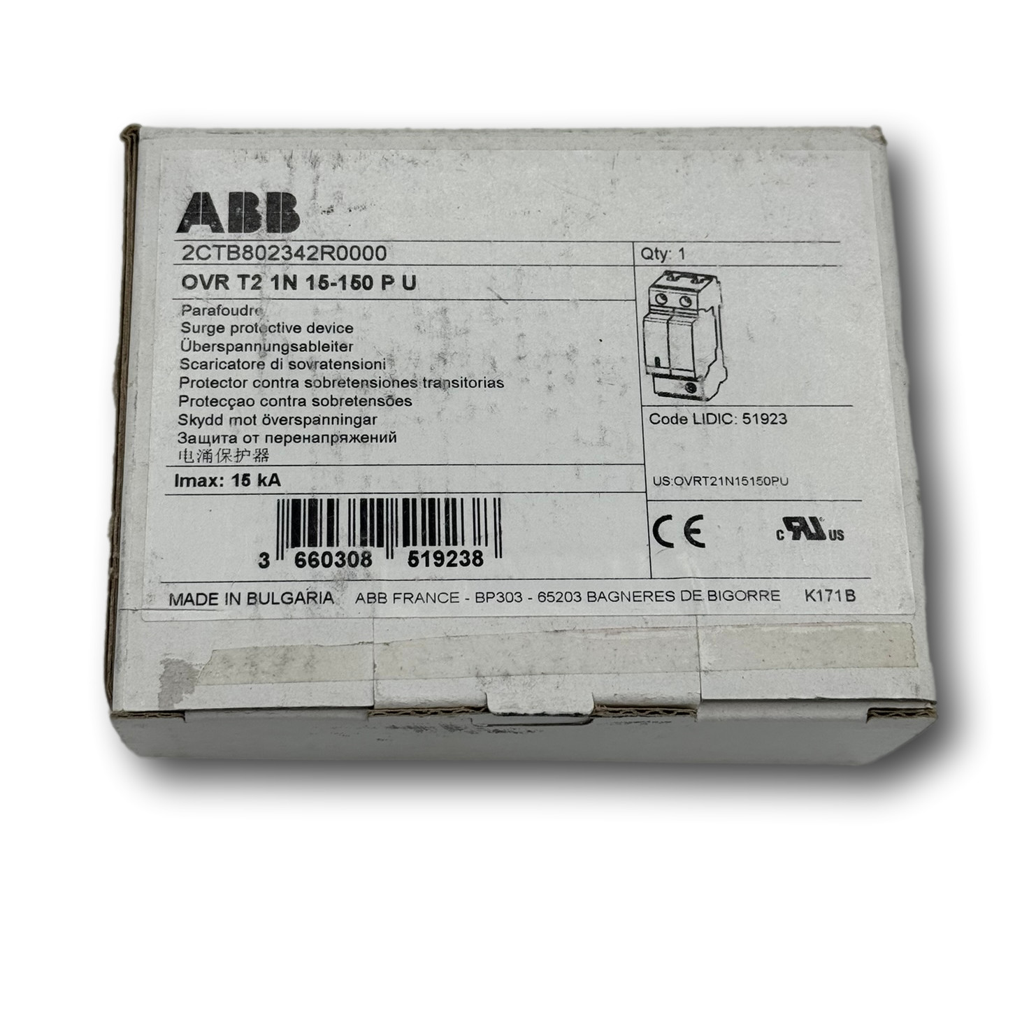 ABB 2CTB802342R0000 Surge Protector, Plug-In 2P, 15 kA, 120 V (New Boxed) B74