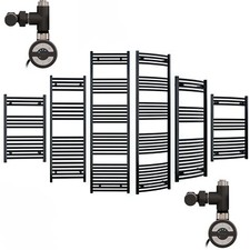 Black Dual Fuel Heated Towel Rail Radiator 500mm Width + Valves + Kit Included