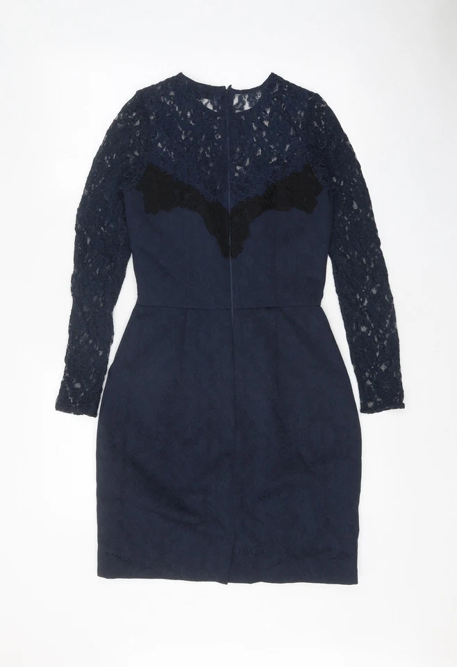 Warehouse Womens Blue Polyester Blend Pencil Dress Size 6 - Lace Top - Imagem 2 de 4