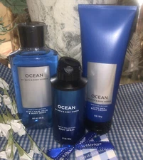 3 Pc Bath & Body Works Men's OCEAN Body Cream  / SHower Gel/Body Spray￼~ NEW