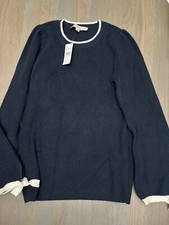 NWT Women's LOFT WINTER FALL Navy sweater ivory accent bows size XS