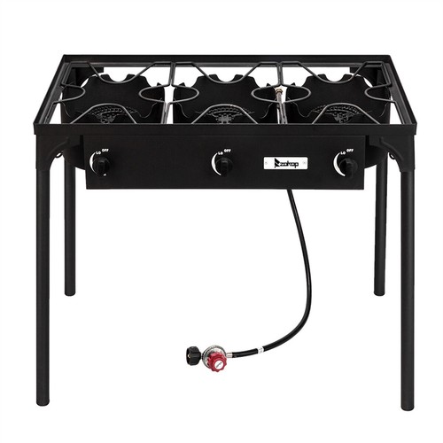 Professional Outdoor 225000 BTU Stove Propane 3 Burner Portable Cooker BBQ Grill - Picture 34 of 42