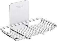 Self Adhesive Bar Soap Dish for Shower, Bathroom Holder Wall Silver