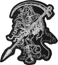 Grim Reaper Scythe God Angel of Death Ghost Dangerous Sew Iron on Patch Grey 02