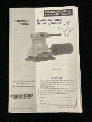 Porter Cable Finishing Sander 340 Instruction Manual With Parts List Ebay Porter Cable Finishing Sander 340 Instruction Manual With Parts List Ebay