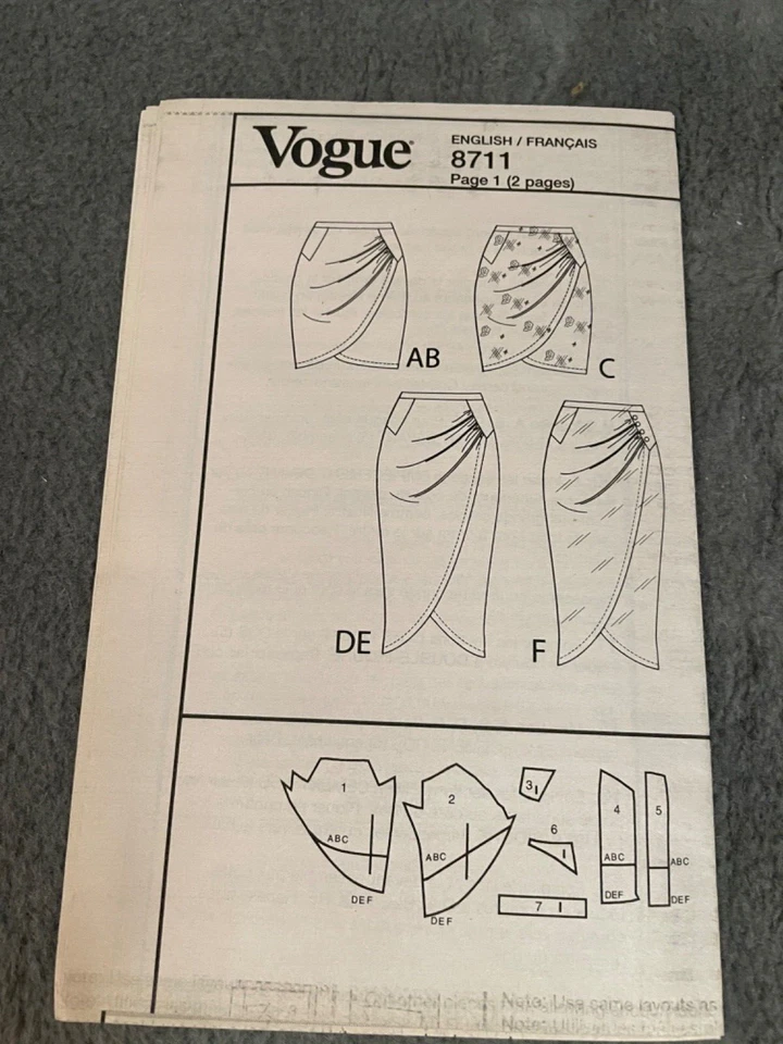 Vogue Patterns V8711 Womens Fitted Skirt Mock Wrap Options AA 6 8 10 12 Uncut - Image 4 of 4