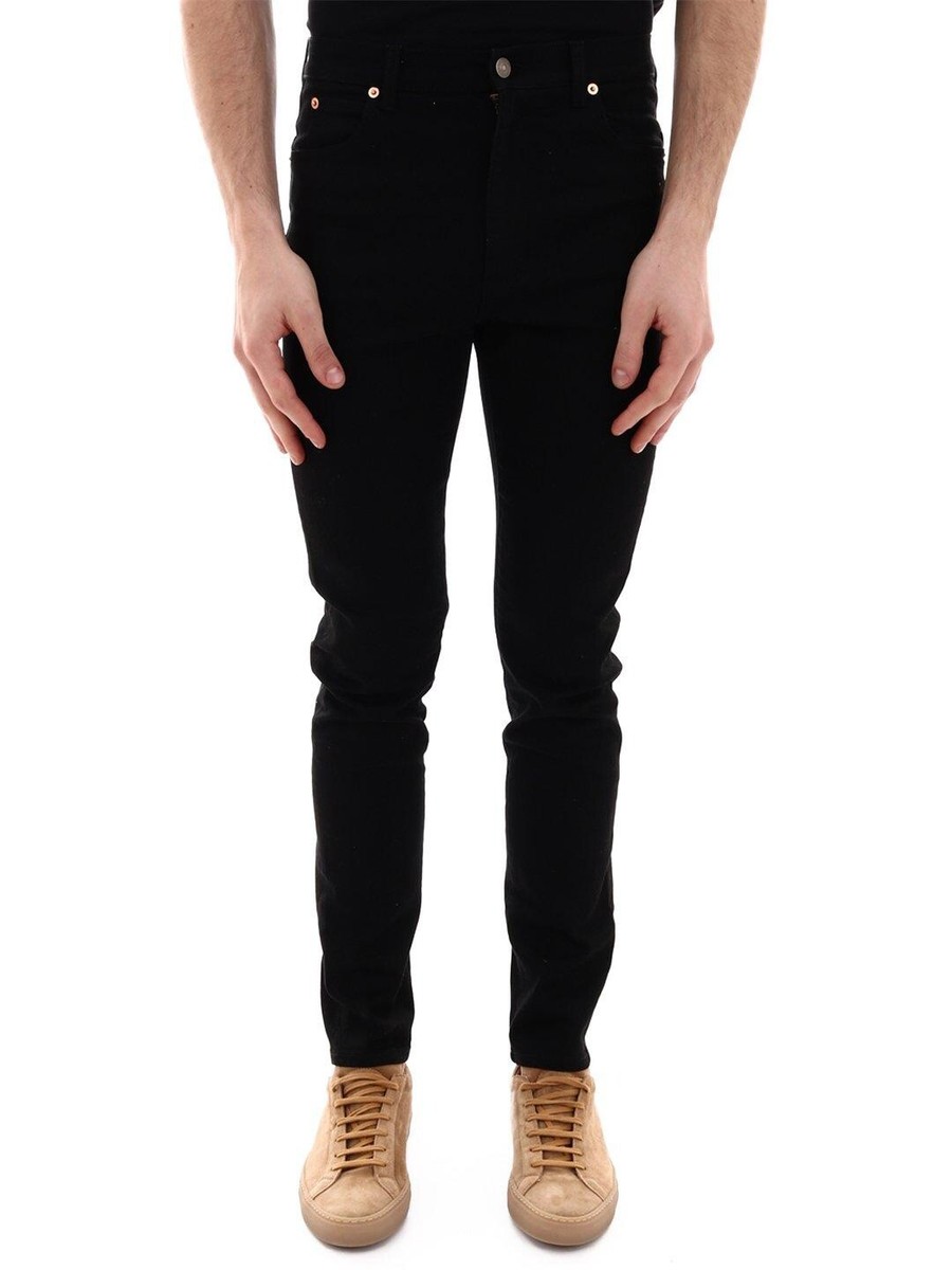Gucci Mens 5-Pocket Washed Denim Stretch Ultra Skinny Jeans Black