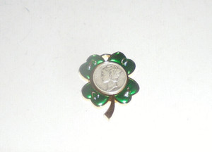 Lucky Silver Mercury Dime Watch Fob Charm Chain Token Pendant 4 Leaf Clover Drop