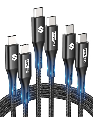 USB Kabel 3Pack [1M+2M+2M], 60W 20V/3A PD 3.0 QC4.0 USB C Auf USB C Ladekabel Fü