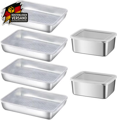 Edelstahl Frischhaltedosen Set mit Deckel für Kühlschrank und Lagerung, 6 Stück