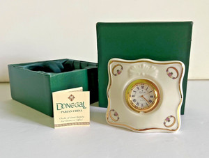Donegal Parian China Claddagh Mantel Clock Irish Porcelain NIB Gold Trim