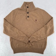 Polo Ralph Lauren Tan Sweater Mock Neck Cotton Fisherman Heritage Vintage Medium