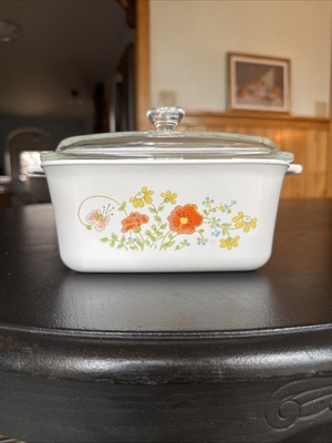 RARE Discontinued Vintage Pattern 1970 s Corningware 7x5.5x3 in With Lid (P-4-B)