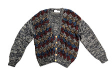 Vintage Bachrach Mens Cardigan Size L Hand Knit Sweater Oversized Slouchy Dad