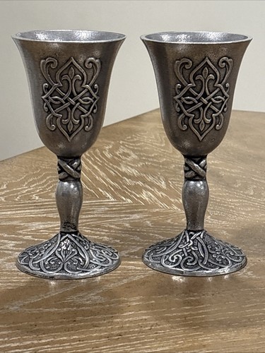 Vintage 1996 Carson Statesmetal Pewter Forevermore 7" Chalice Cup Set of 2 - Picture 5 of 13