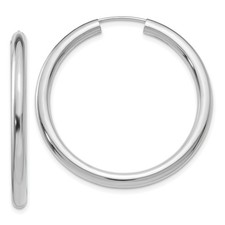 14k White Gold Solid Hoop Earrings 35mm Polished Round Lightweight