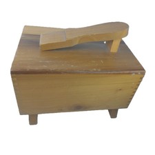 Vintage Wooden Shoe Shine Box Rustic Wood Caddy with Foot Rest  Felton Brushes