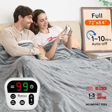 Heated Blanket Full Size -72"x84" Flannel Electric Full 72"x84" Grey