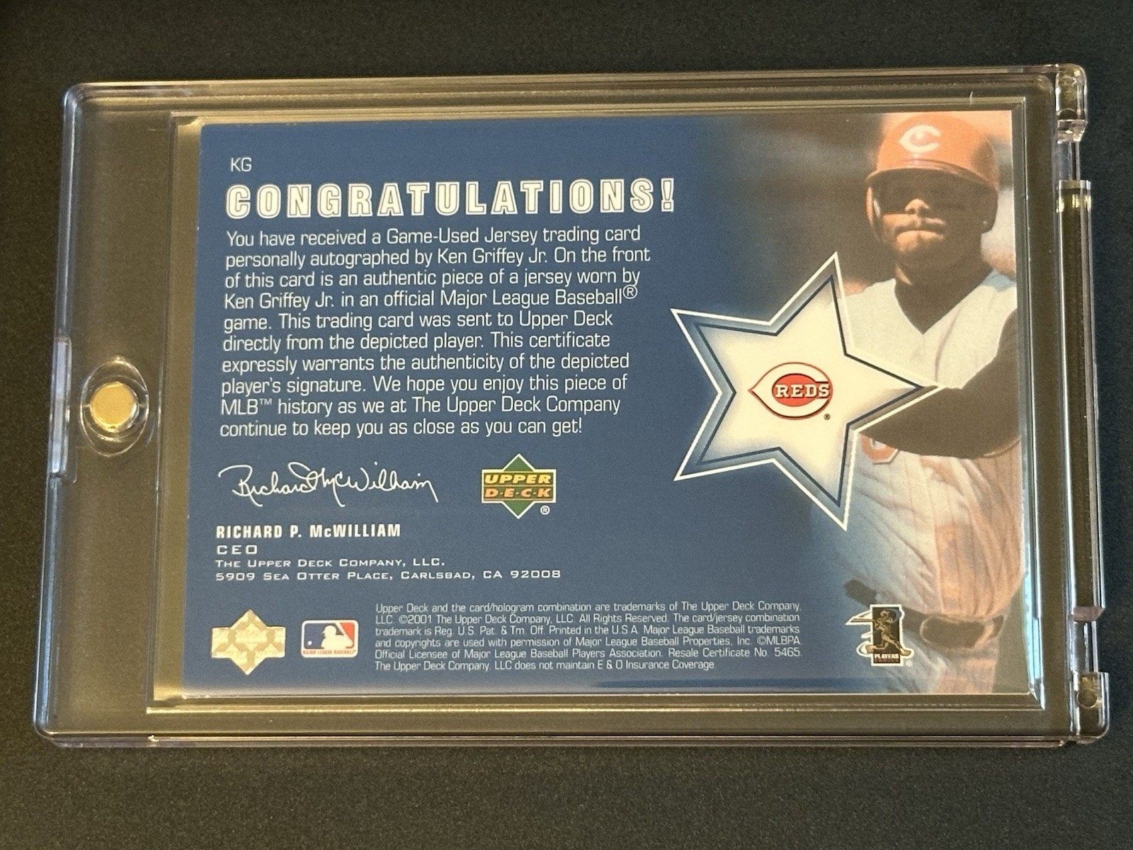 2001 Upper Deck Signed Game Used Jersey Ken Griffey Jr Auto Card! view 2