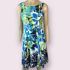 Nine West Floral Sleeveless Fit and Flare Shift Party Dress Size 10 Multicolor