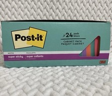3M Post it Super Sticky Notes Cabinet Pack, 3" x 3", Assorted Colors, 24 Pads