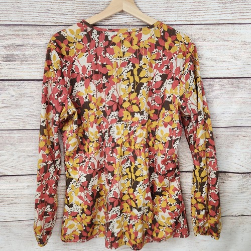 Eddie Bauer Blouse Large Key Hole Neck Button Cuff Autumn Leaf Boho Cottagecore - Picture 4 of 9