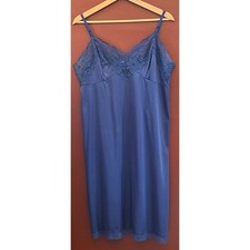 Vintage Full Slip Lingerie Coquette Regencycore Glamour Blue Lace Mid Century