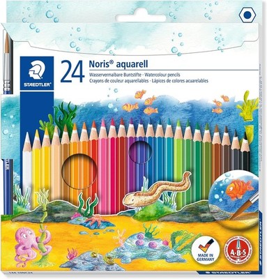 Staedtler Noris Club Aquarell Watercolour Pencils - 24 Pack + Brush 144 10NC24