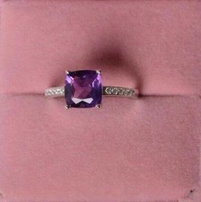 Lab-Created Amethyst 2Ct Cushion Cut Solitaire Engagement Ring White Gold Plated