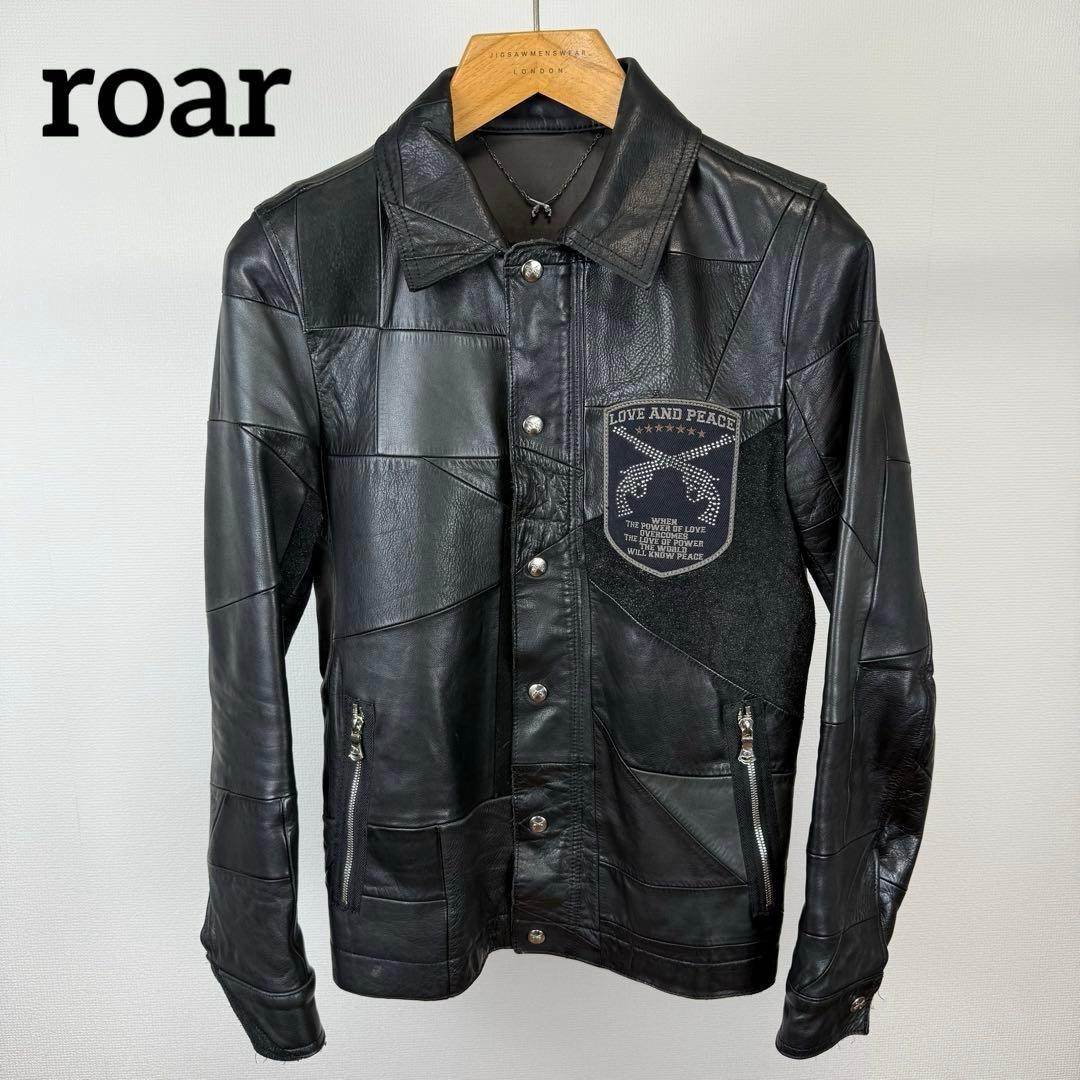 Roar MIX Leather Patchwork Zip Jacket Black Used - image 1