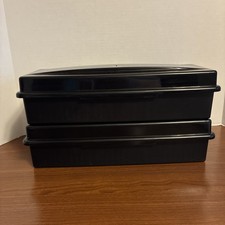 Vtg Alpha Black Hard Plastic Cassette Tape Storage Box lot of 2 