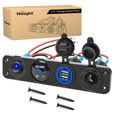 Nilight 4 in 1 Outlet Socket Panel 12V DC 4.8A Dual USB 12 Volt Cigarette Lighte