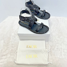 Dior by Christian Dior Black Woven Raffia Dioriviera Ocean Thong Sandals Sz 37