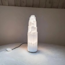 Selenite Crystal Lamp Mountain Tower USB LED White Light Healing Table Lamp UK
