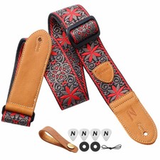 Guitar Strap,Double leather ends,Vintage Woven W/FREE BONUS-4 Picks Strap Loc...