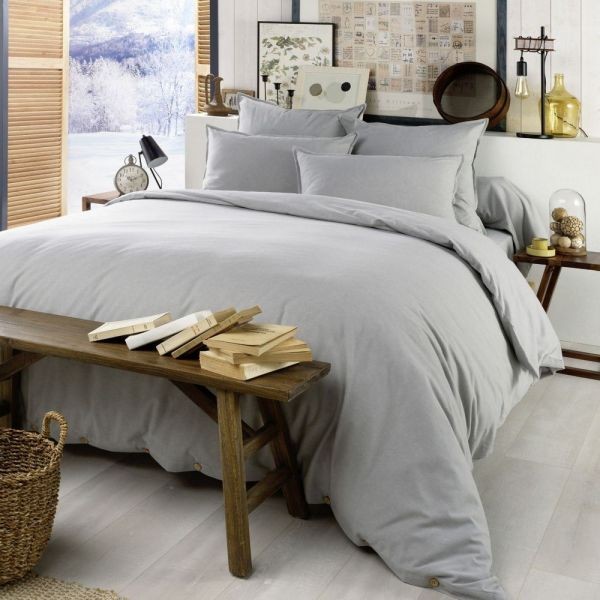 Housse de couette 200x200 flanelle de coton Candice Brume pour lit deux personnes