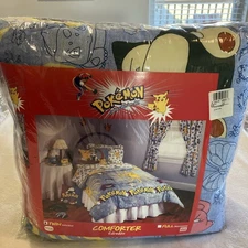 VTG 90s Pokémon Twin Comforter 62x86 Nintendo Pikachu 2 Pillow Shams New Old Stk